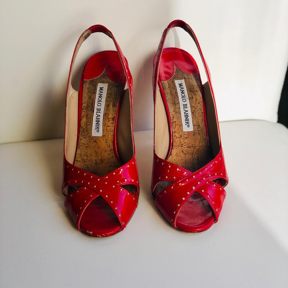Manolo Blahnik RED open toe heels